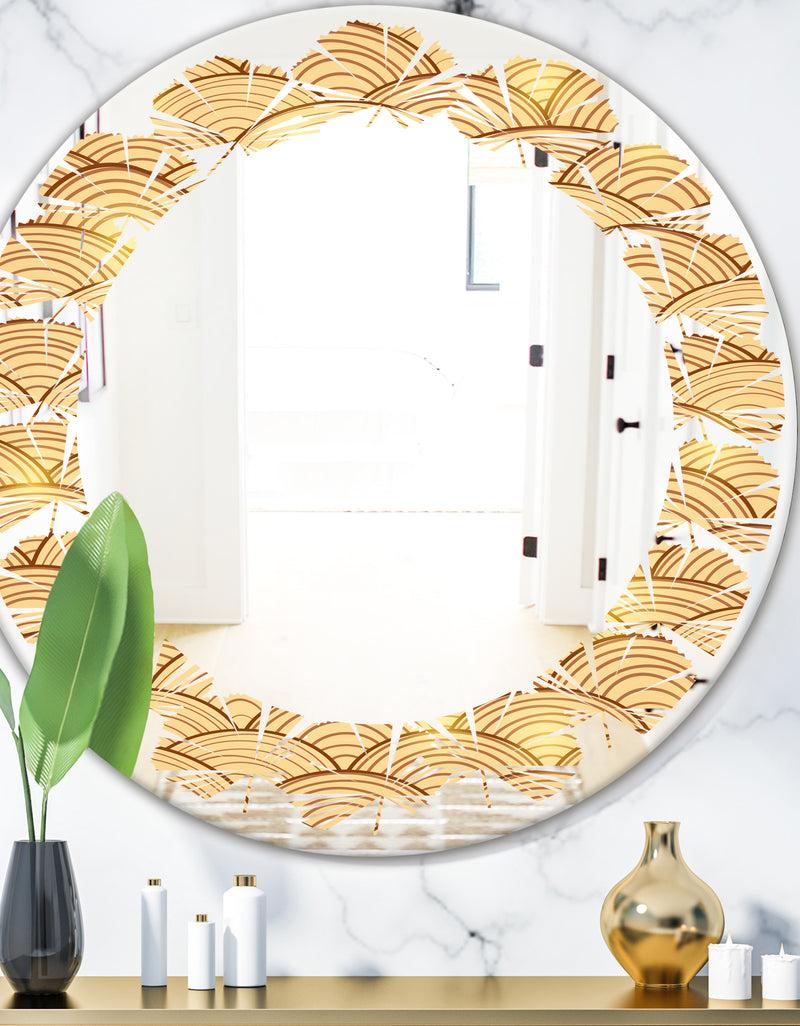 DesignQ Golden Clouds In The Sky - Modern Round or Oval Wall Mirror - Leaves