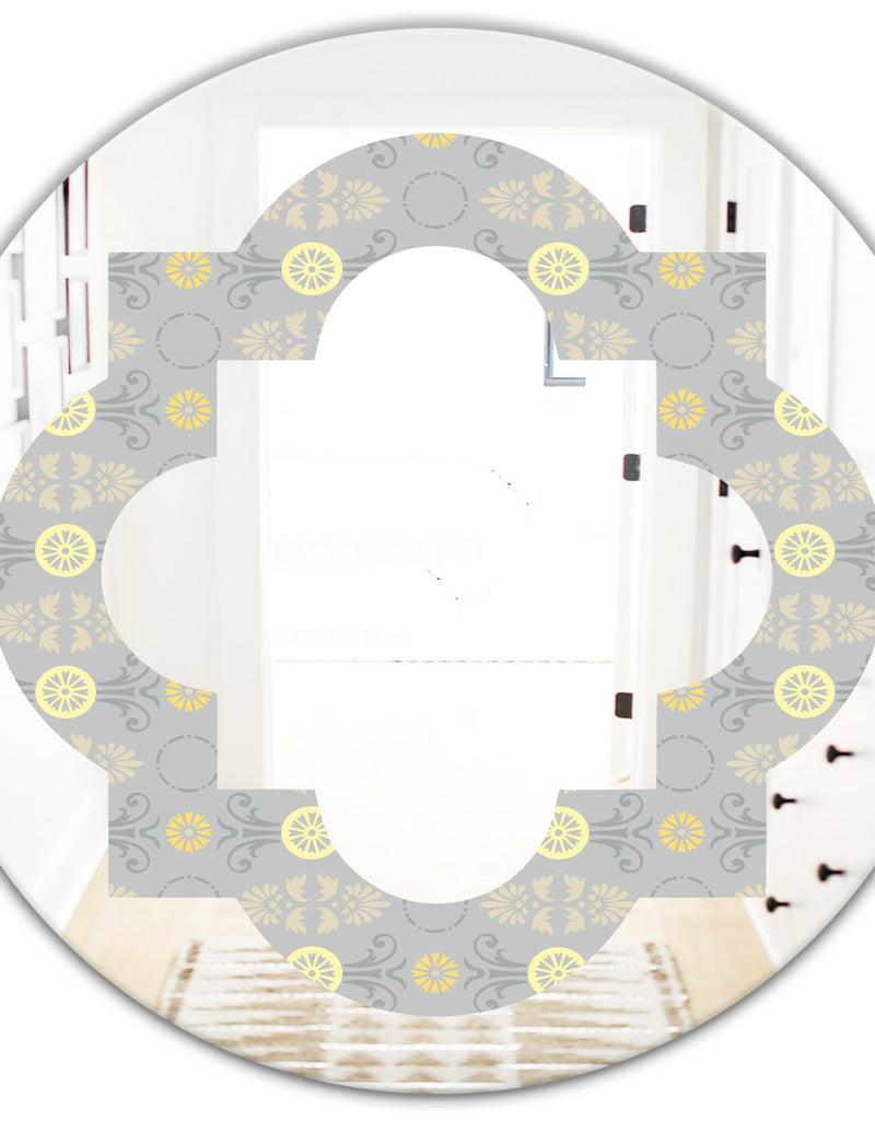 DesignQ Golden Cornflower Pattern - Modern Round Or Oval Wall Mirror - Quatrefoil