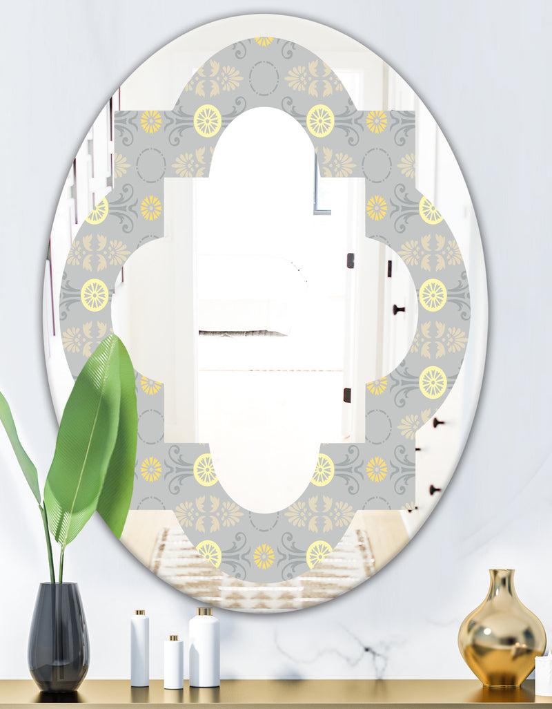 DesignQ Golden Cornflower Pattern - Modern Round Or Oval Wall Mirror - Quatrefoil