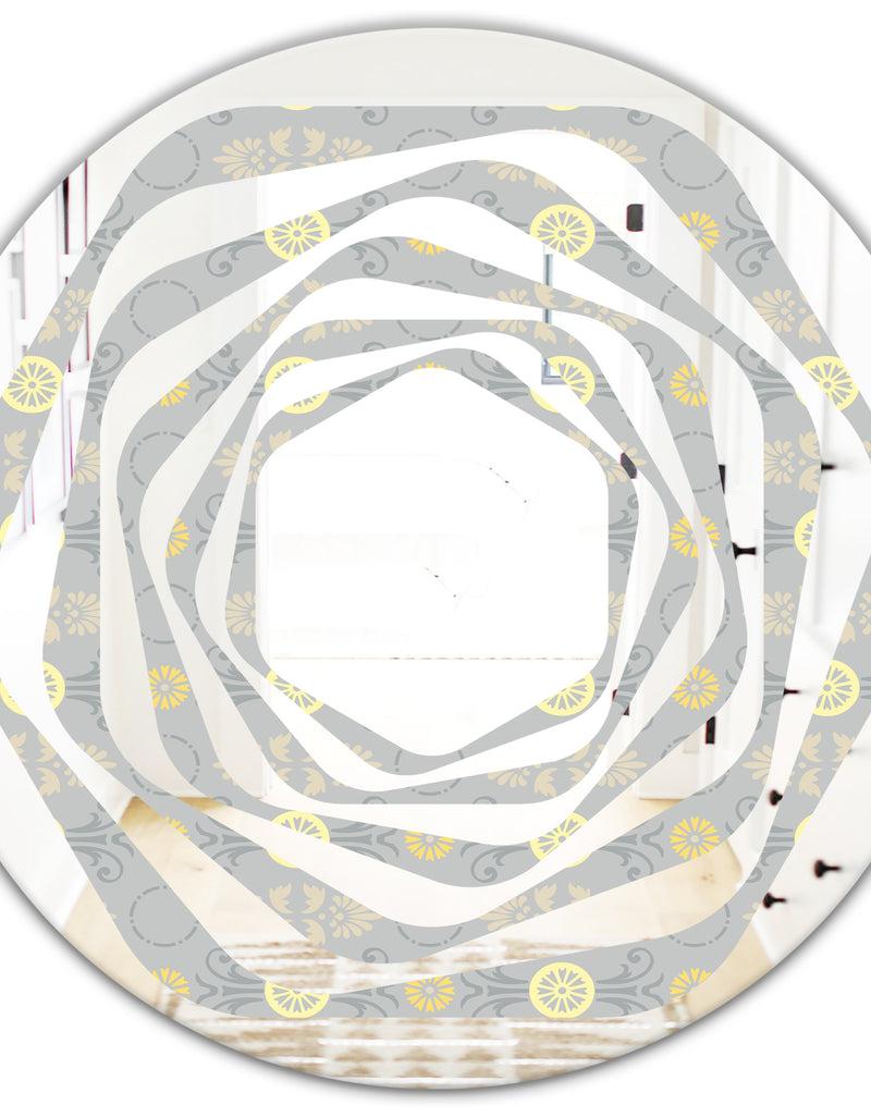 DesignQ Golden Cornflower Pattern - Modern Round Or Oval Wall Mirror - Whirl