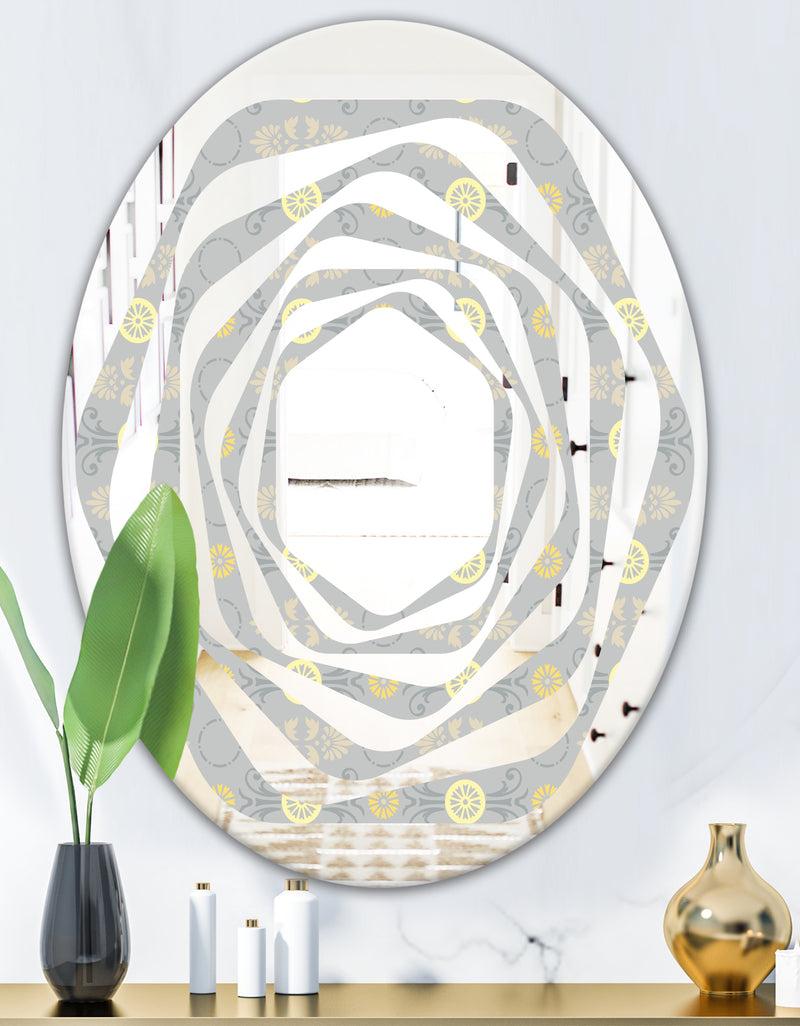 DesignQ Golden Cornflower Pattern - Modern Round Or Oval Wall Mirror - Whirl