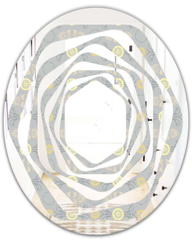 DesignQ Golden Cornflower Pattern - Modern Round Or Oval Wall Mirror - Whirl