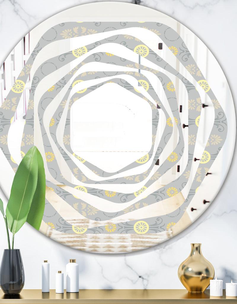 DesignQ Golden Cornflower Pattern - Modern Round or Oval Wall Mirror - Whirl