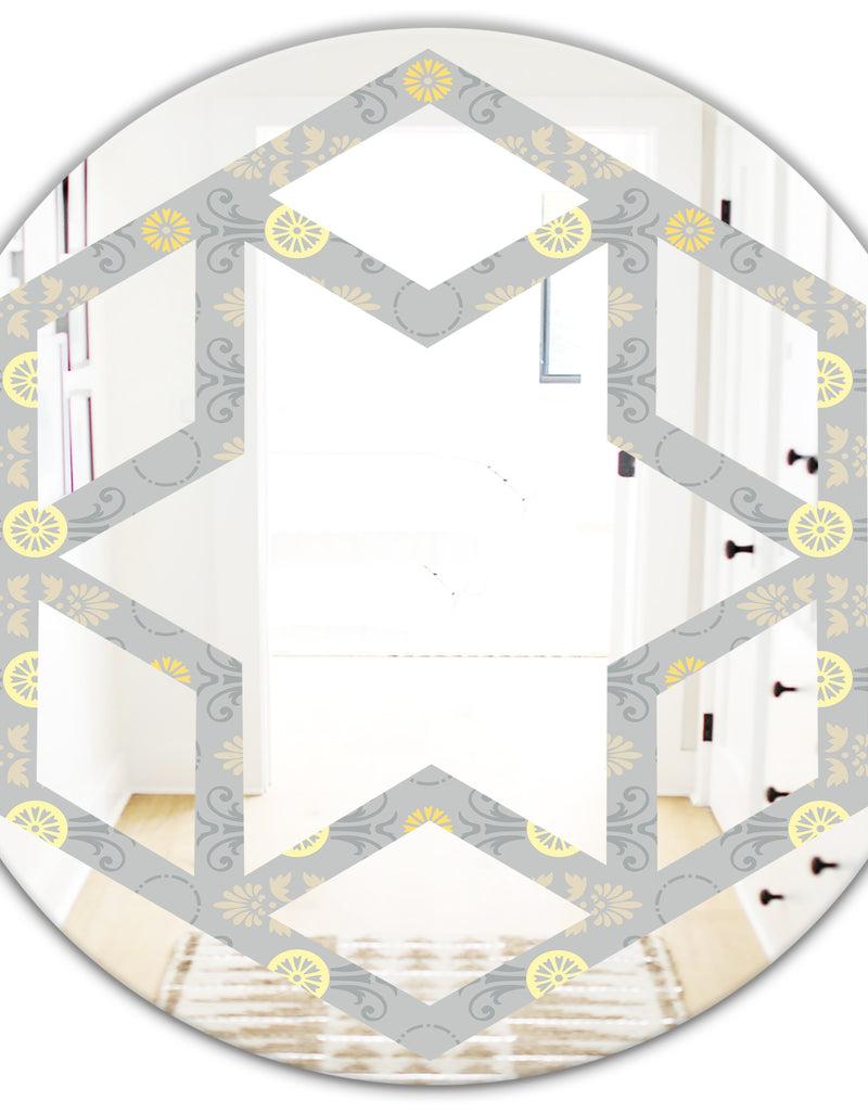 DesignQ Golden Cornflower Pattern - Modern Round Or Oval Wall Mirror - Hexagon Star