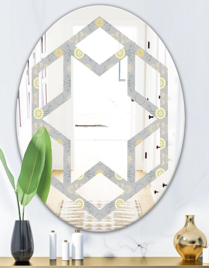 DesignQ Golden Cornflower Pattern - Modern Round Or Oval Wall Mirror - Hexagon Star