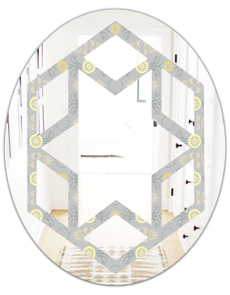 DesignQ Golden Cornflower Pattern - Modern Round Or Oval Wall Mirror - Hexagon Star