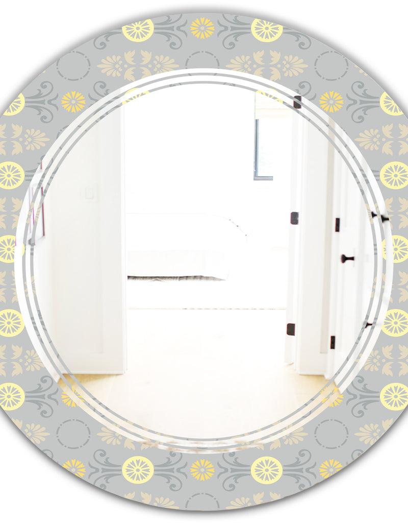 DesignQ Golden Cornflower Pattern - Modern Round Or Oval Wall Mirror - Triple C