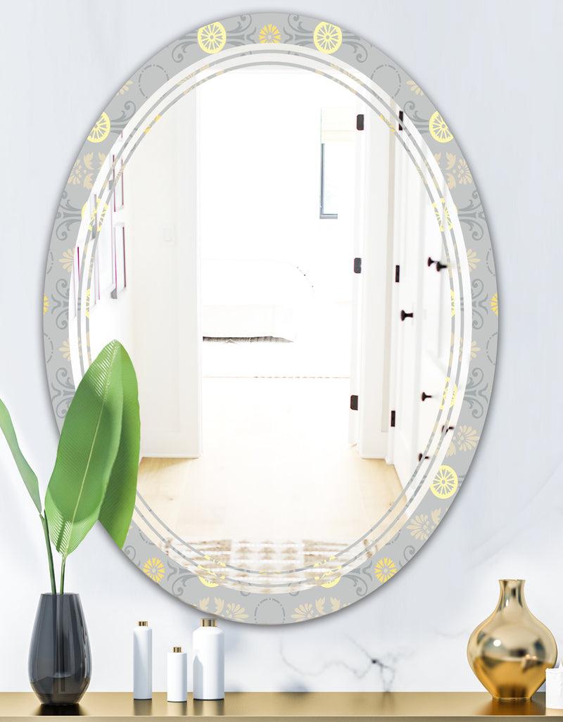 DesignQ Golden Cornflower Pattern - Modern Round Or Oval Wall Mirror - Triple C