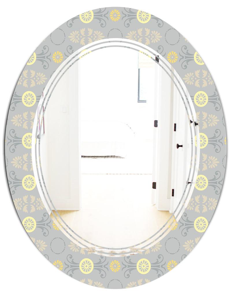 DesignQ Golden Cornflower Pattern - Modern Round Or Oval Wall Mirror - Triple C