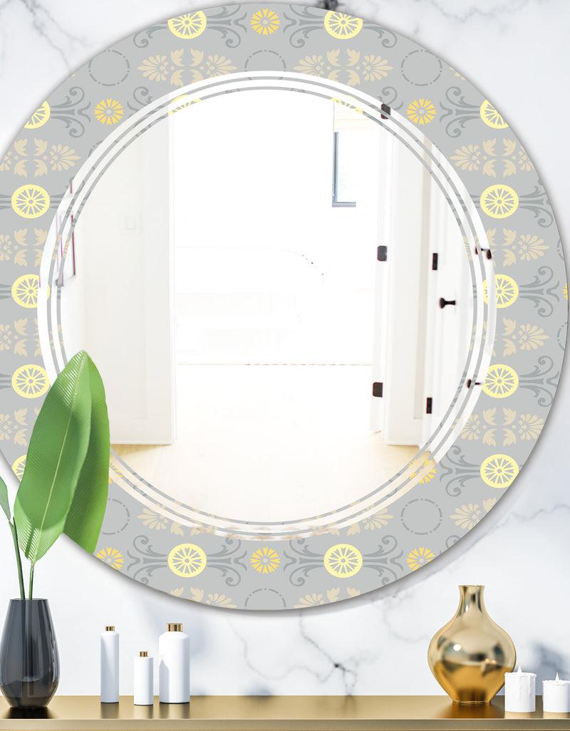 DesignQ Golden Cornflower Pattern - Modern Round or Oval Wall Mirror - Triple C