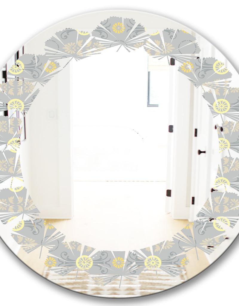 DesignQ Golden Cornflower Pattern - Modern Round Or Oval Wall Mirror - Leaves