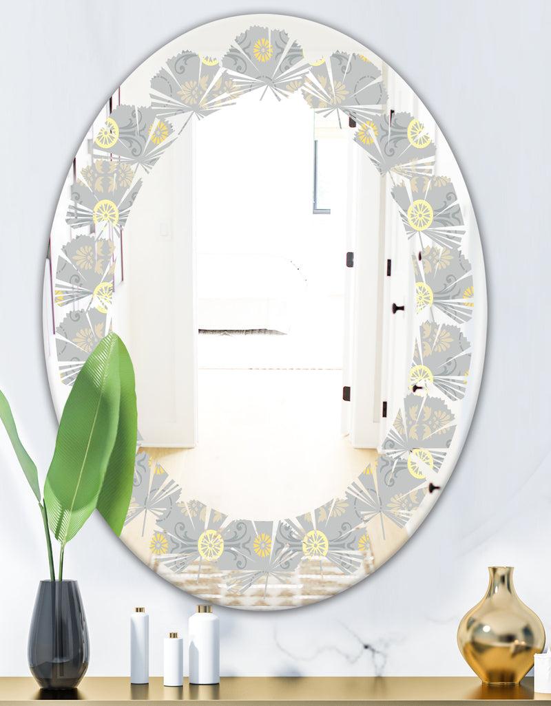 DesignQ Golden Cornflower Pattern - Modern Round Or Oval Wall Mirror - Leaves