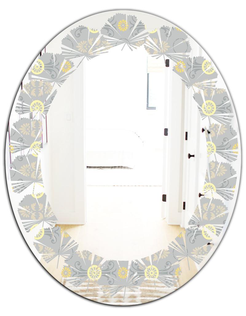 DesignQ Golden Cornflower Pattern - Modern Round Or Oval Wall Mirror - Leaves