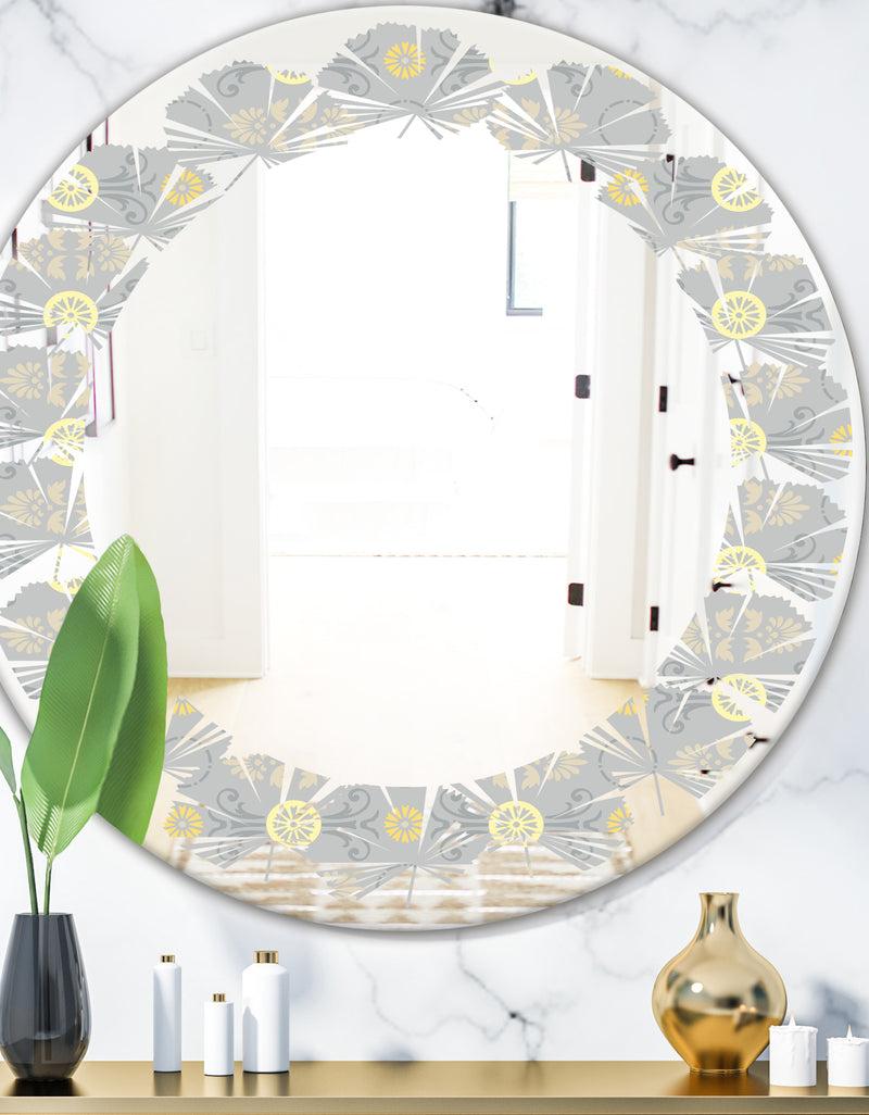 DesignQ Golden Cornflower Pattern - Modern Round or Oval Wall Mirror - Leaves