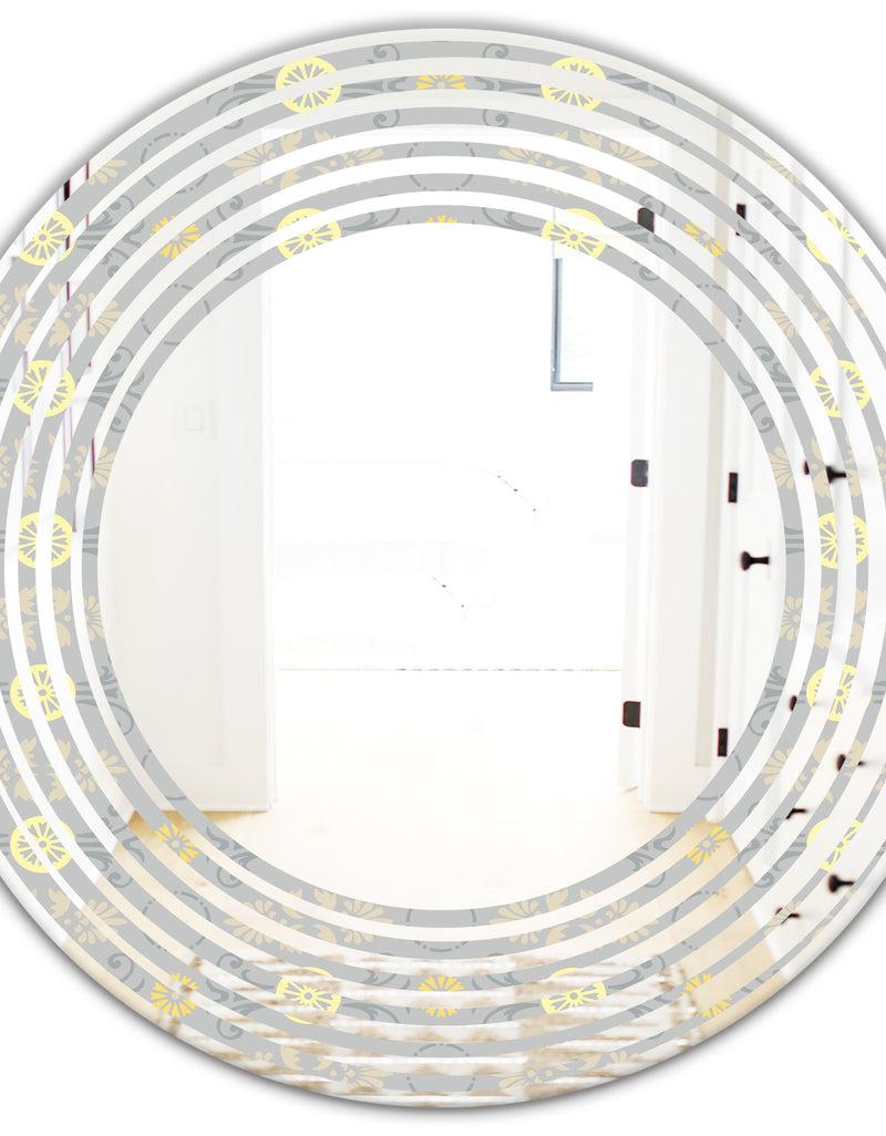 DesignQ Golden Cornflower Pattern - Modern Round Or Oval Wall Mirror - Wave