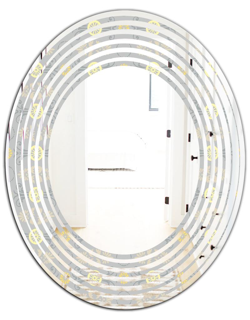 DesignQ Golden Cornflower Pattern - Modern Round Or Oval Wall Mirror - Wave