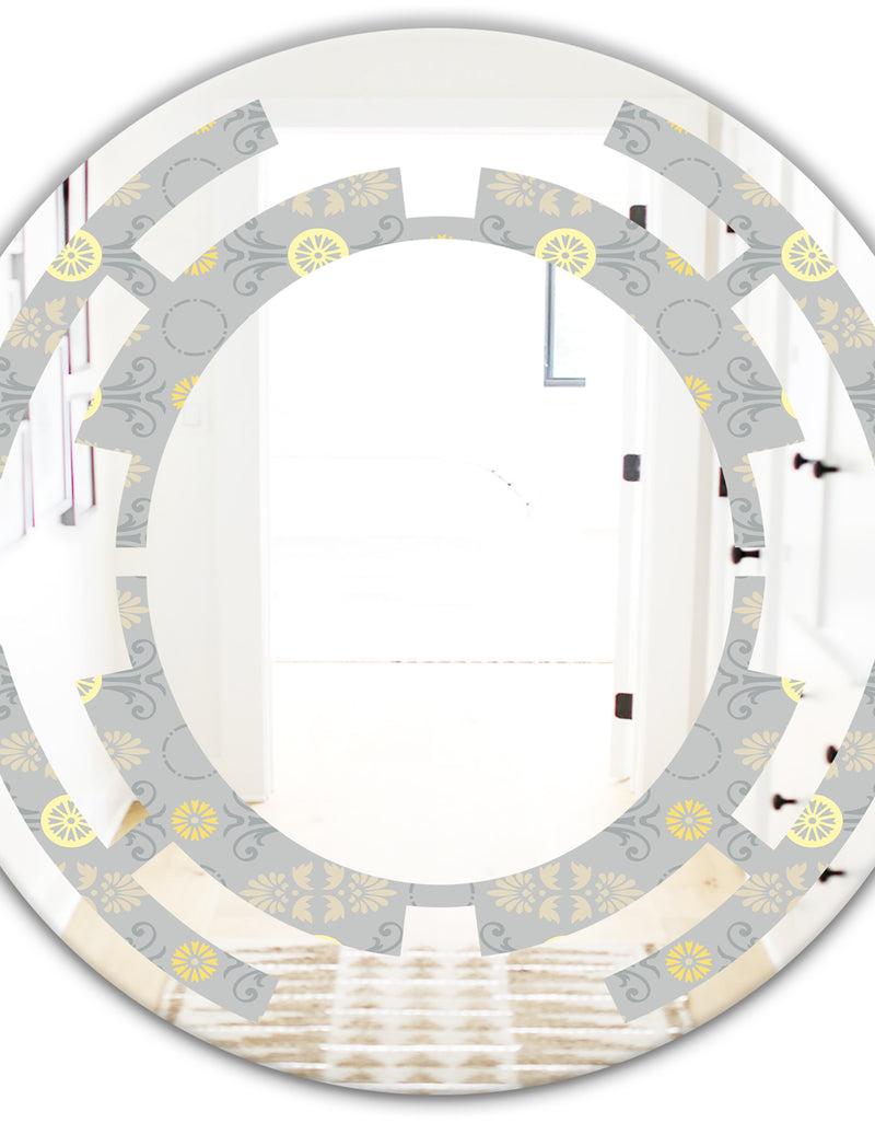 DesignQ Golden Cornflower Pattern - Modern Round Or Oval Wall Mirror - Space