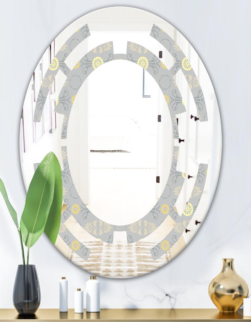 DesignQ Golden Cornflower Pattern - Modern Round Or Oval Wall Mirror - Space