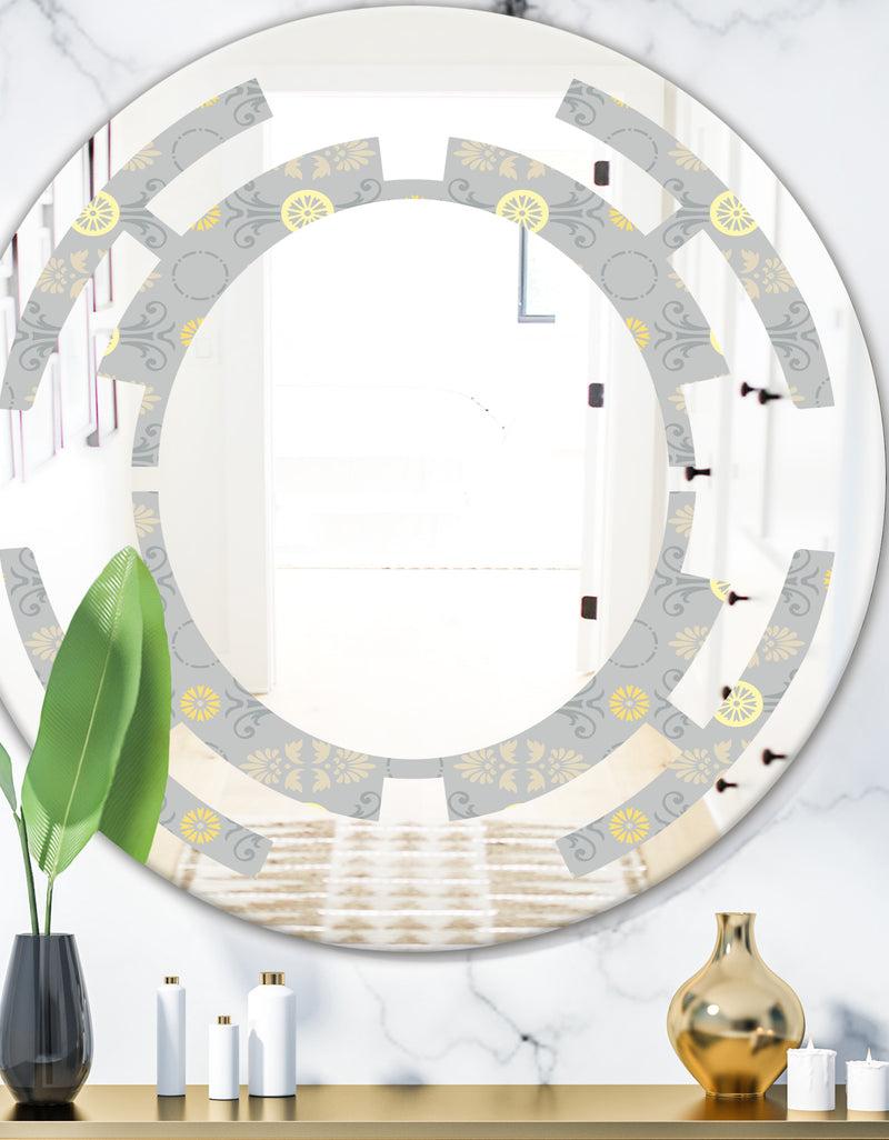 DesignQ Golden Cornflower Pattern - Modern Round or Oval Wall Mirror - Space
