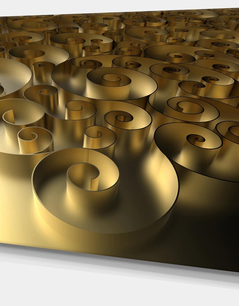 DesignQ Golden Curly Abstract 3D Design - Abstract Artwork On Canvas