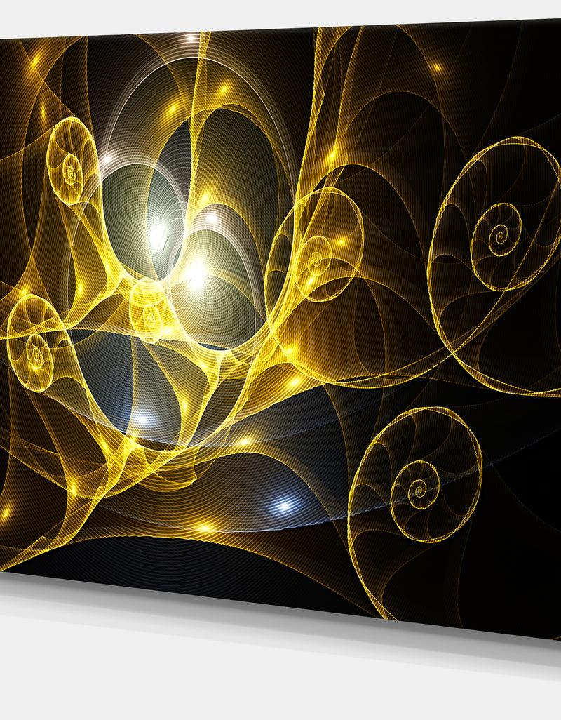 DesignQ Golden Curly Spiral On Black - Extra Large Abstract Canvas Wall Art