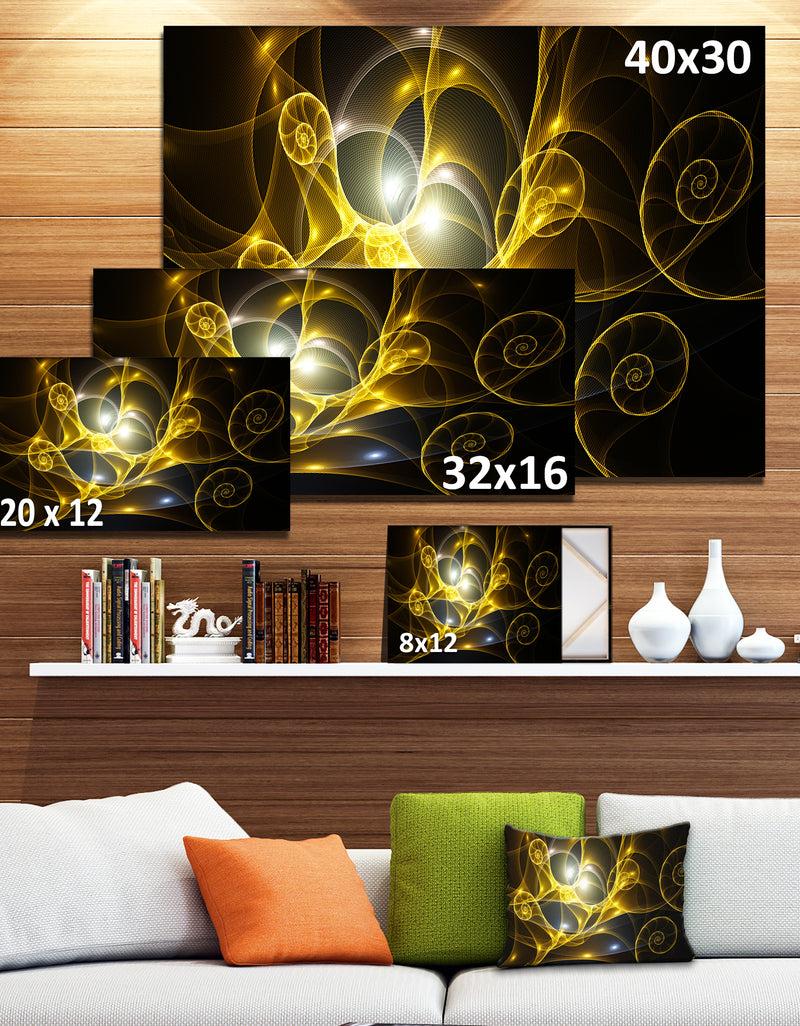 DesignQ Golden Curly Spiral On Black - Extra Large Abstract Canvas Wall Art