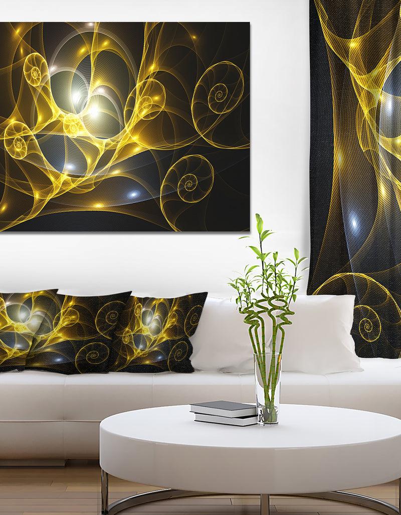 DesignQ Golden Curly Spiral on Black - Extra Large Abstract Canvas Wall Art