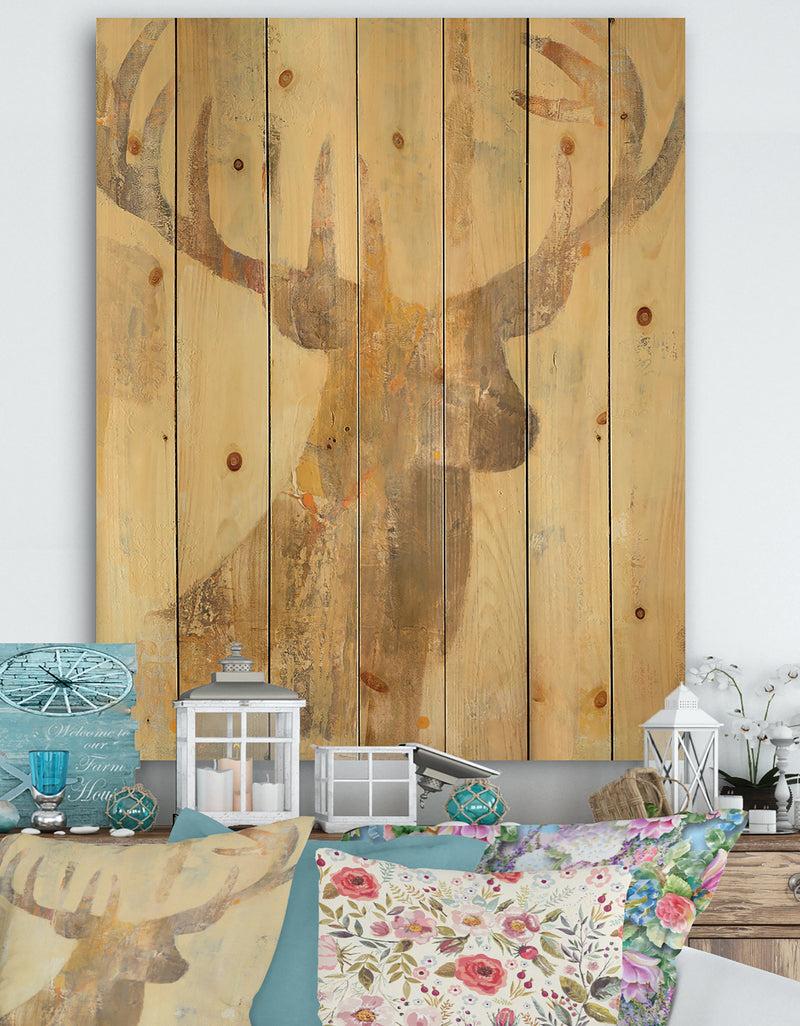 DesignQ Golden Deer I - Modern Farmhouse Print on Natural Pine Wood