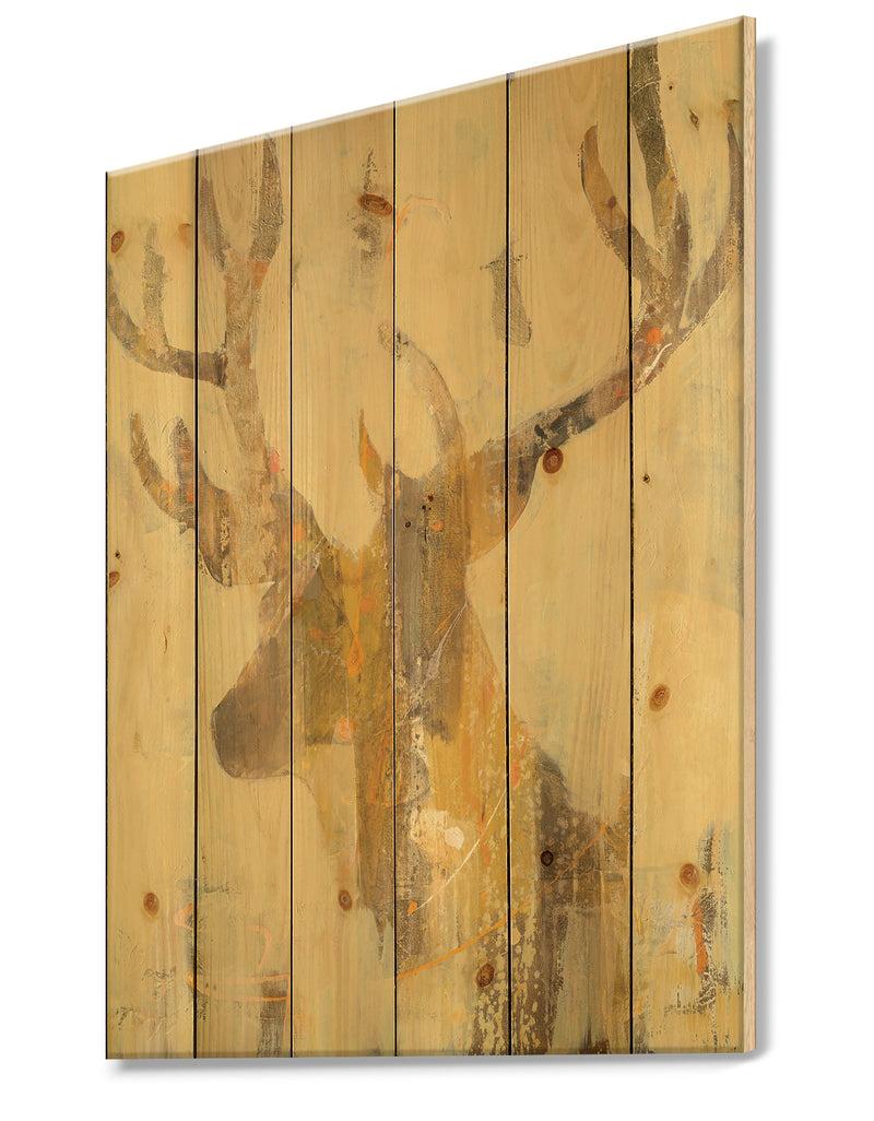 DesignQ Golden Deer II - Modern Farmhouse Print On Natural Pine Wood