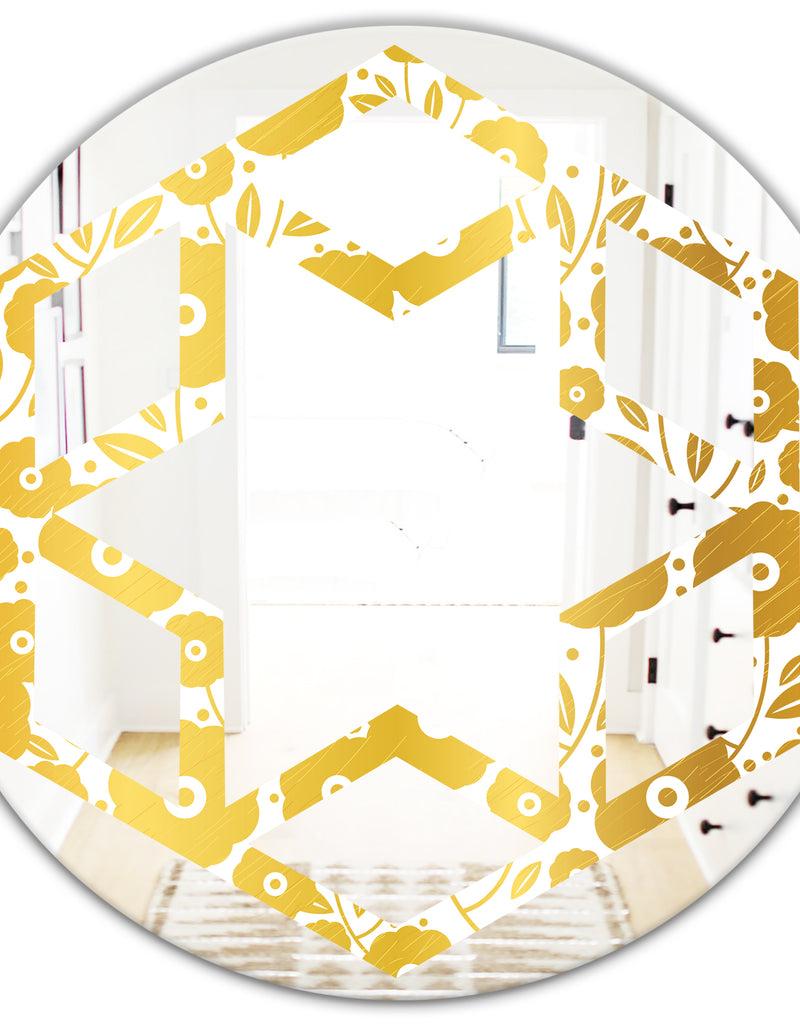 DesignQ Golden Floral I - Modern Round Or Oval Wall Mirror - Hexagon Star