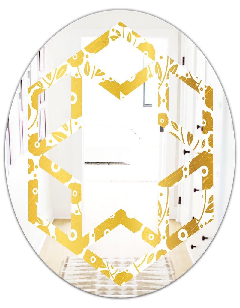 DesignQ Golden Floral I - Modern Round Or Oval Wall Mirror - Hexagon Star