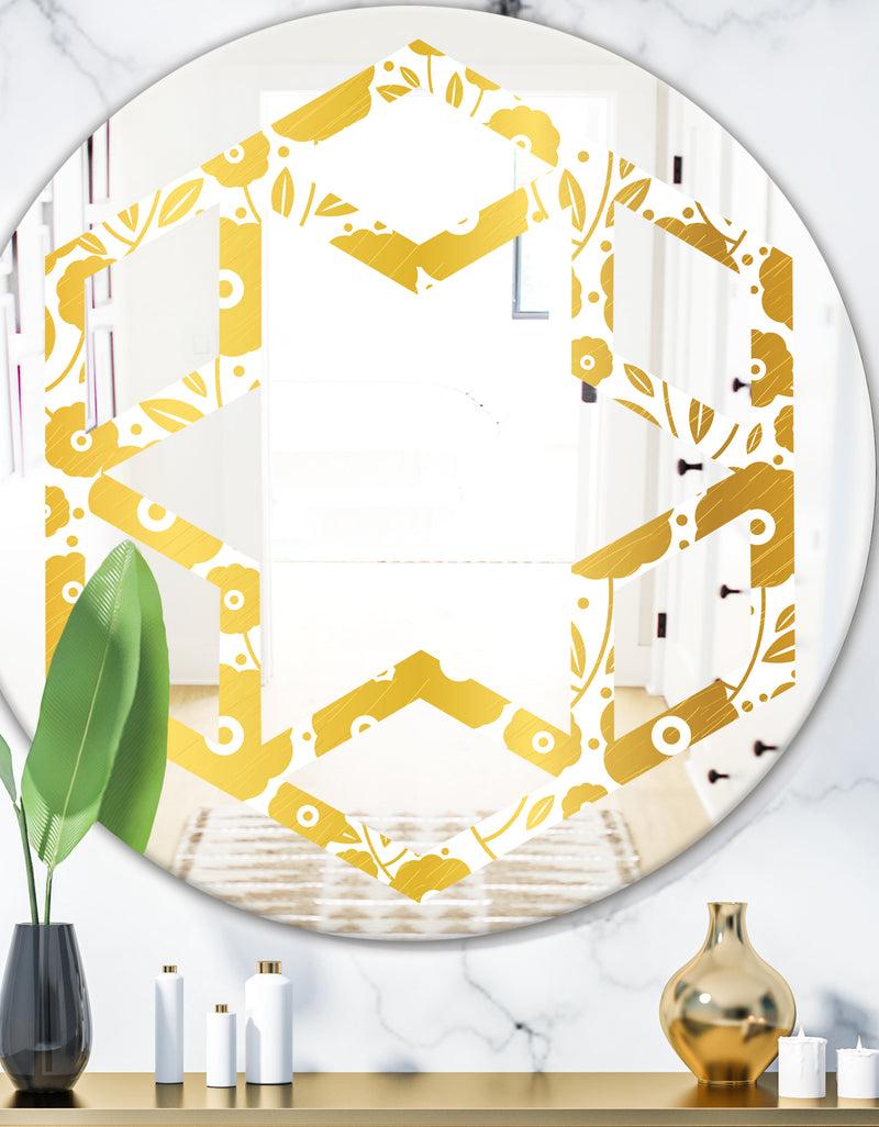 DesignQ Golden Floral I - Modern Round or Oval Wall Mirror - Hexagon Star
