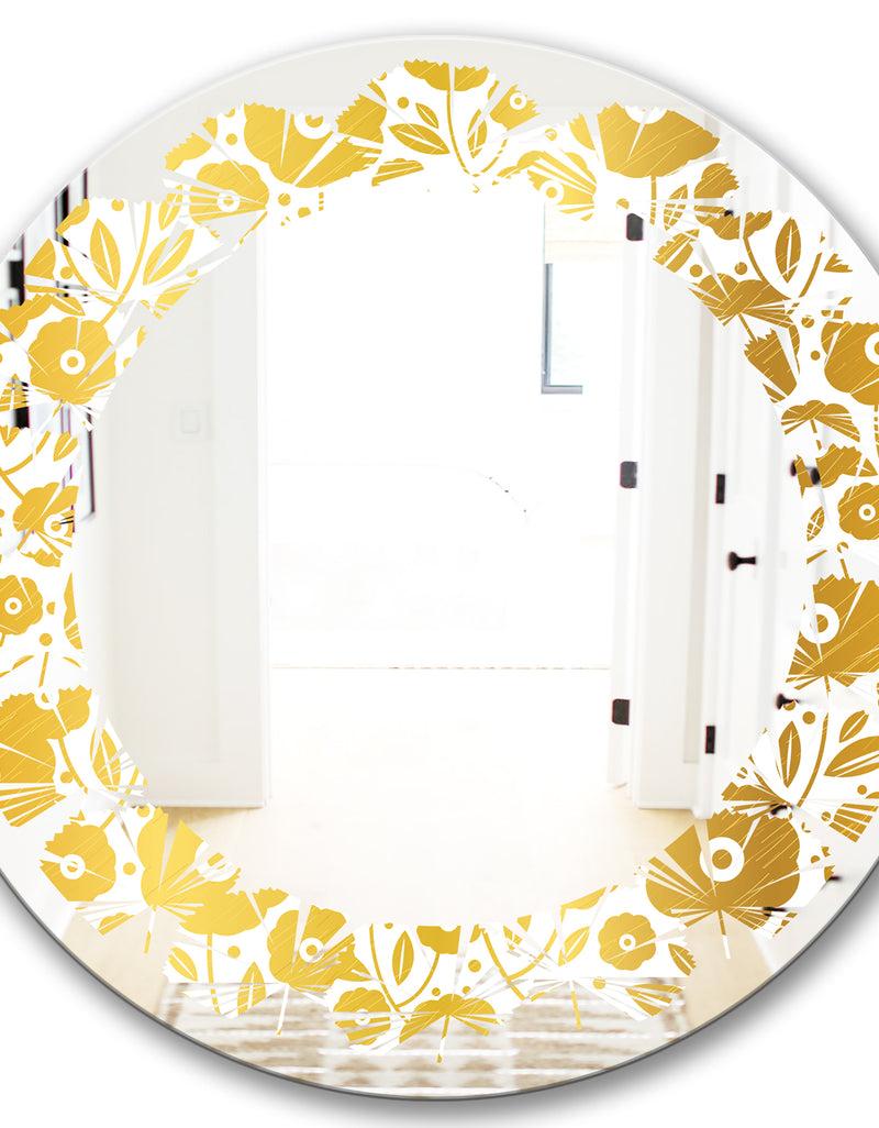 DesignQ Golden Floral I - Modern Round Or Oval Wall Mirror - Leaves