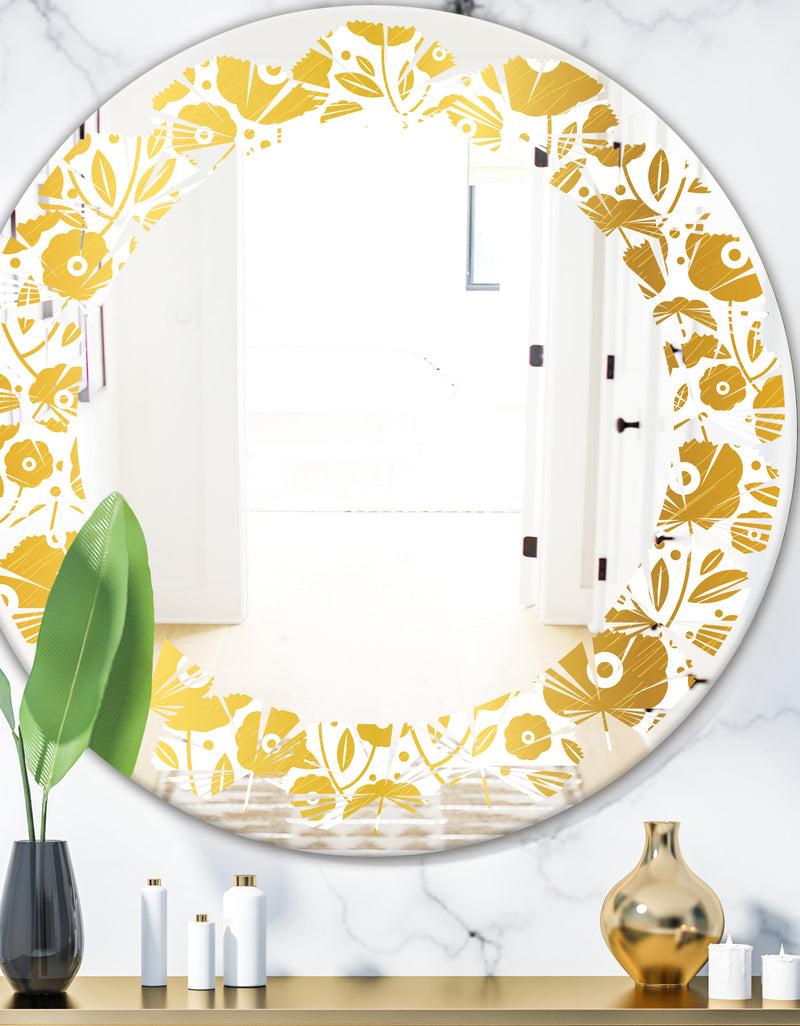 DesignQ Golden Floral I - Modern Round or Oval Wall Mirror - Leaves