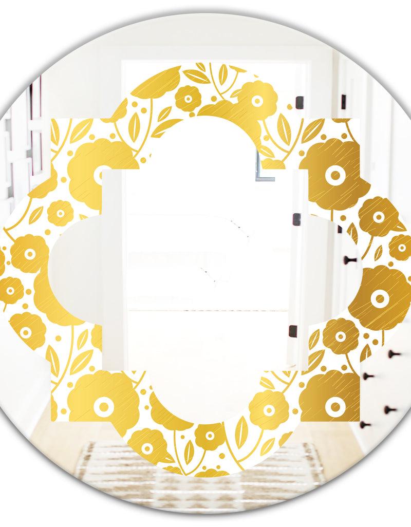 DesignQ Golden Floral I - Modern Round Or Oval Wall Mirror - Quatrefoil