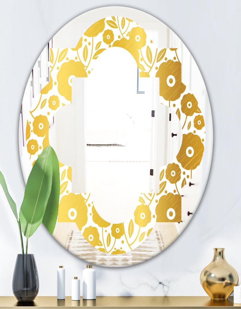 DesignQ Golden Floral I - Modern Round Or Oval Wall Mirror - Quatrefoil