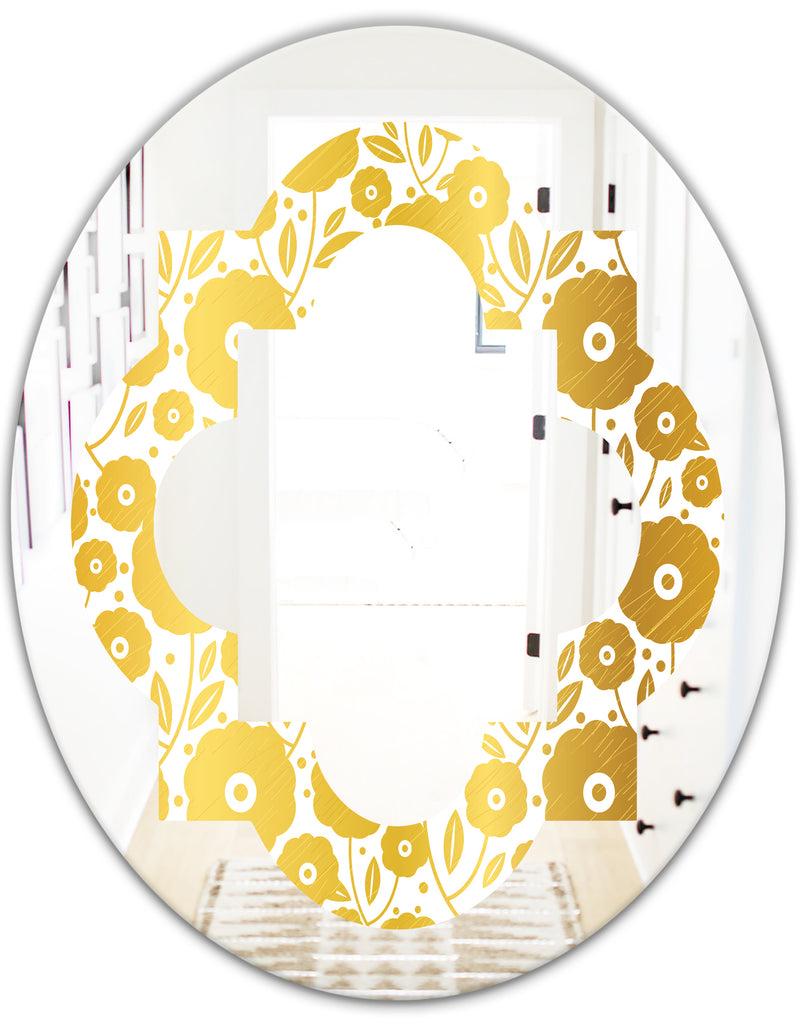 DesignQ Golden Floral I - Modern Round Or Oval Wall Mirror - Quatrefoil