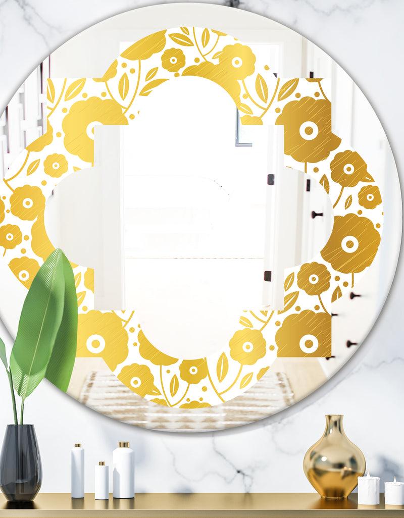 DesignQ Golden Floral I - Modern Round or Oval Wall Mirror - Quatrefoil