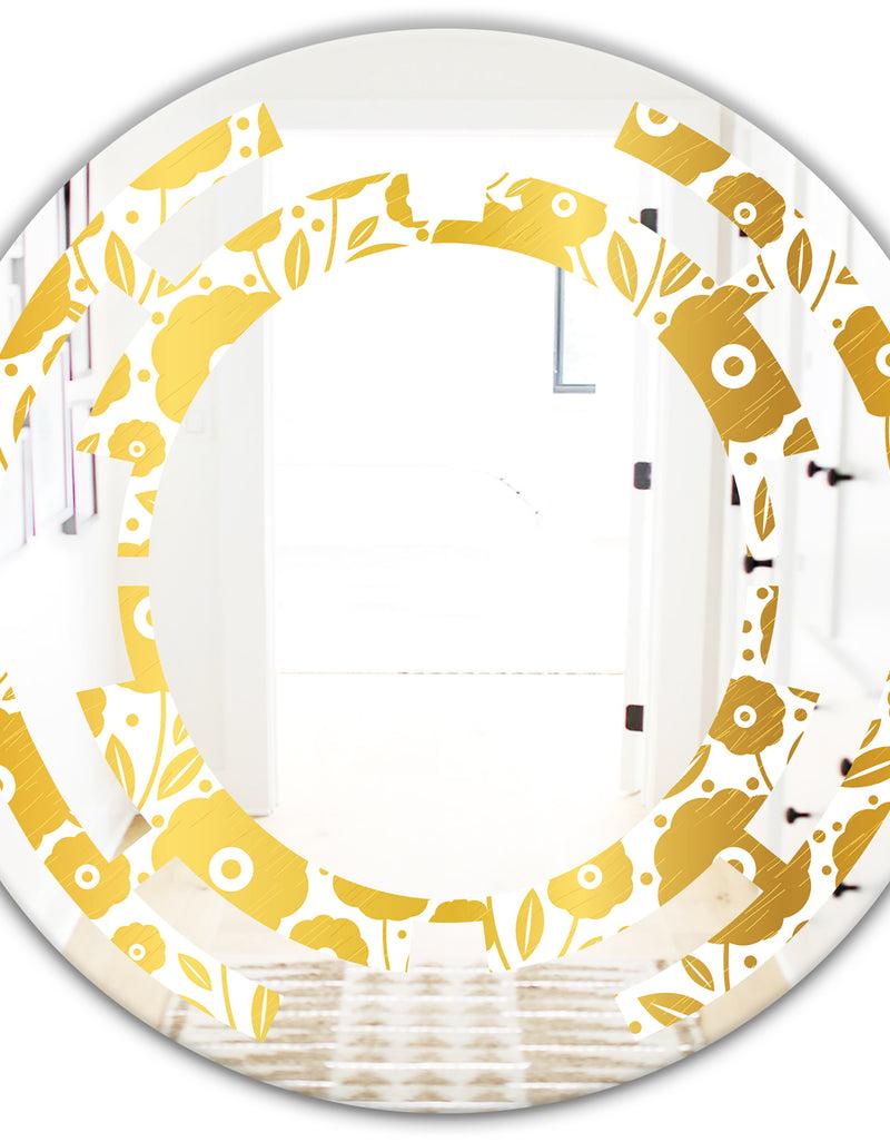 DesignQ Golden Floral I - Modern Round Or Oval Wall Mirror - Space