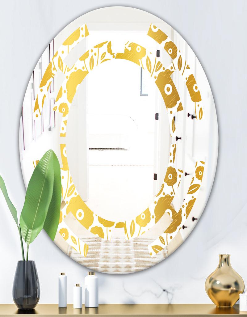 DesignQ Golden Floral I - Modern Round Or Oval Wall Mirror - Space