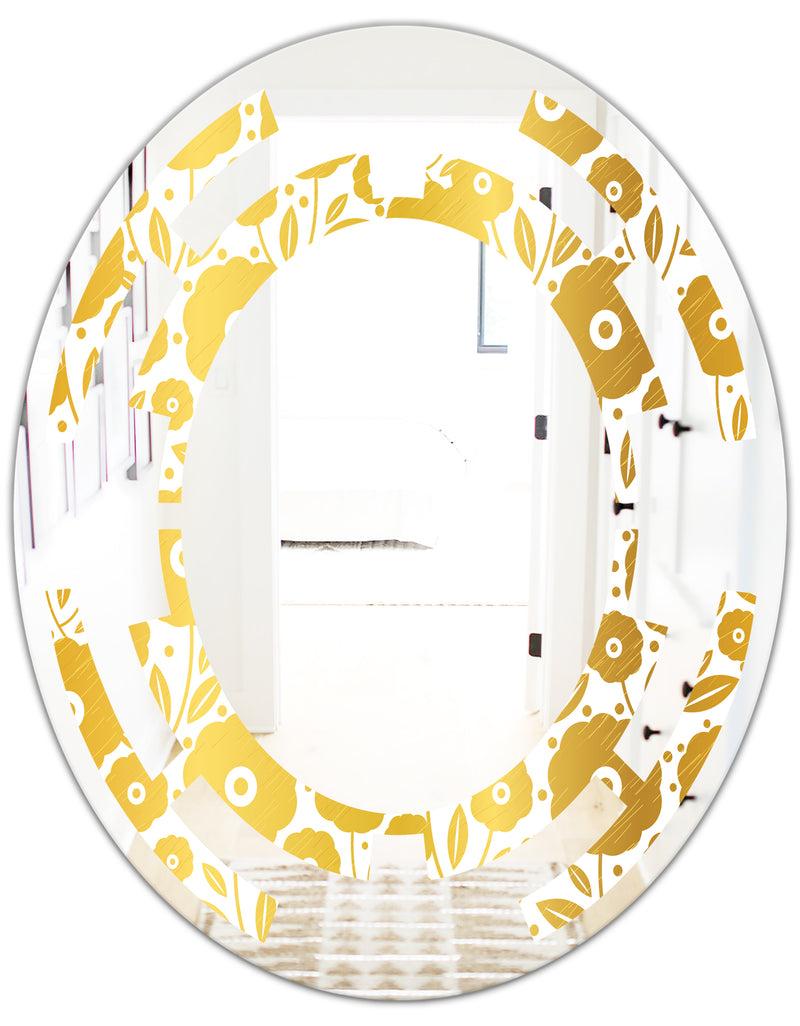 DesignQ Golden Floral I - Modern Round Or Oval Wall Mirror - Space