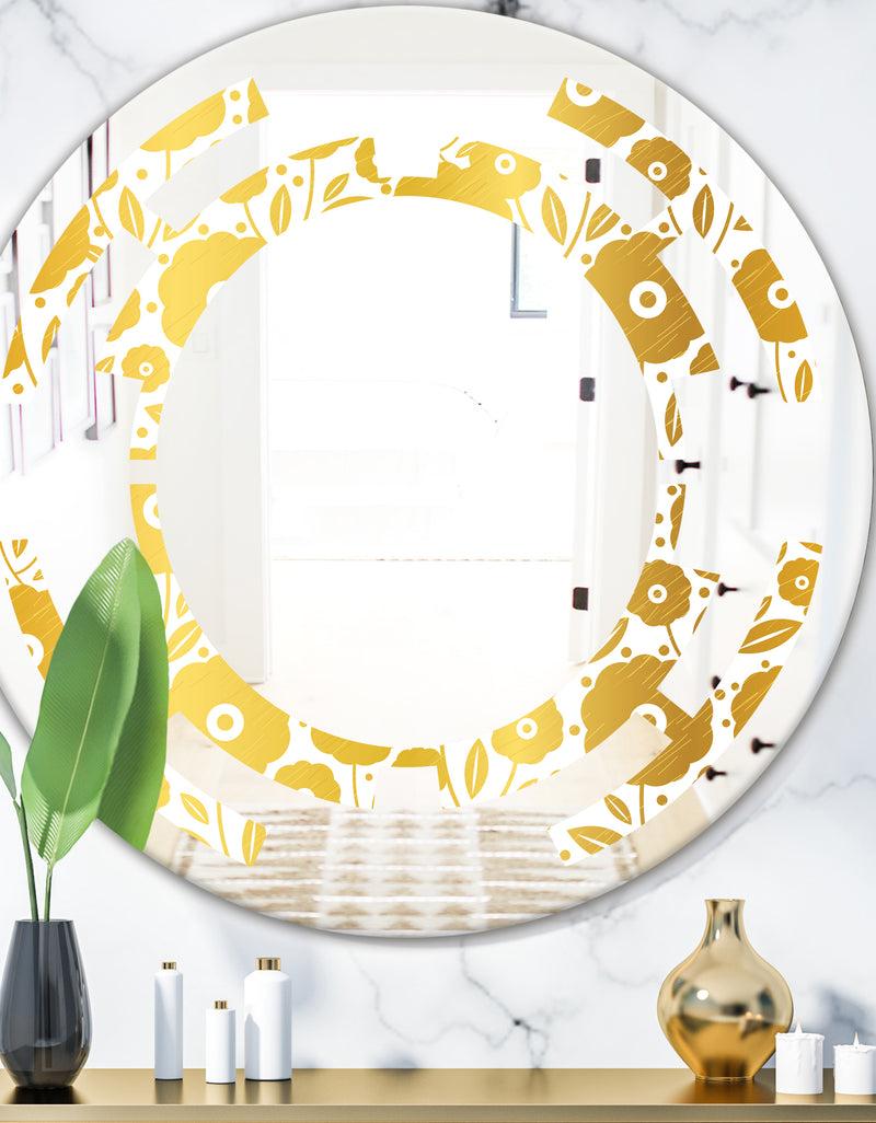 DesignQ Golden Floral I - Modern Round or Oval Wall Mirror - Space