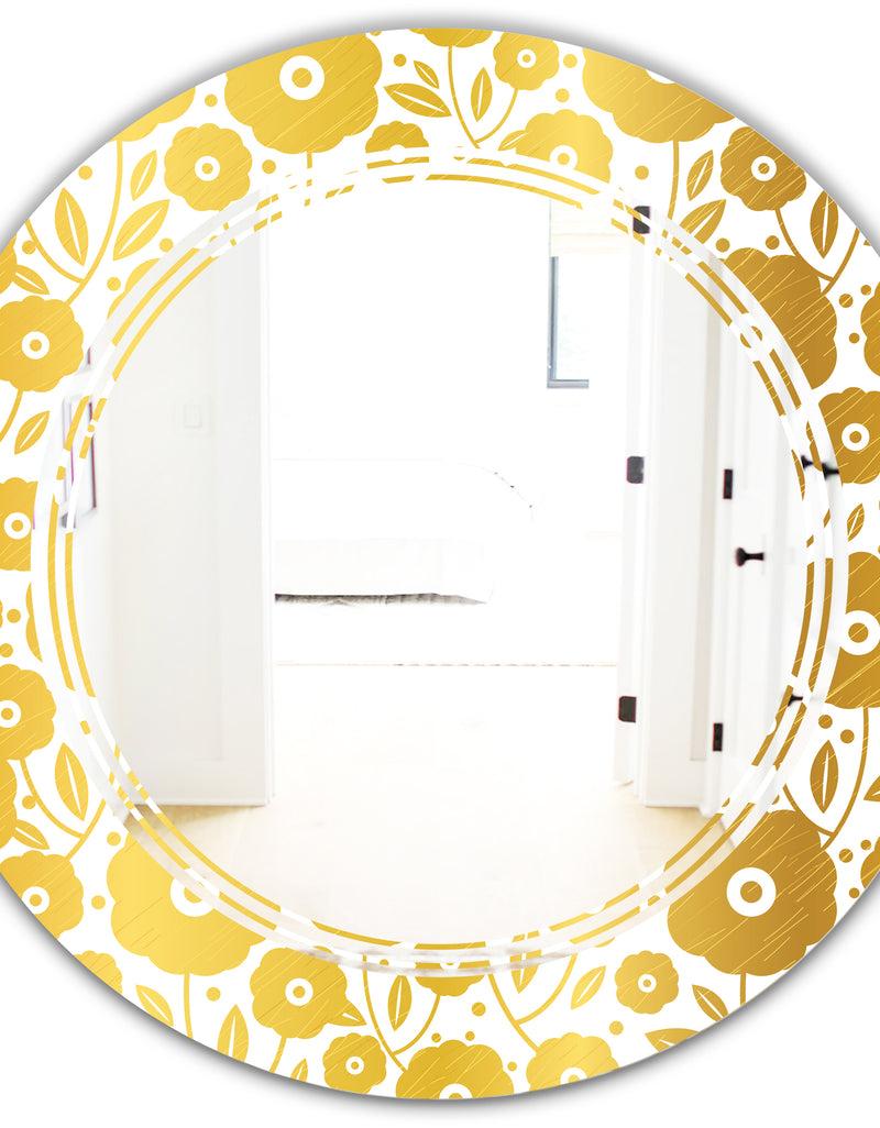 DesignQ Golden Floral I - Modern Round Or Oval Wall Mirror - Triple C