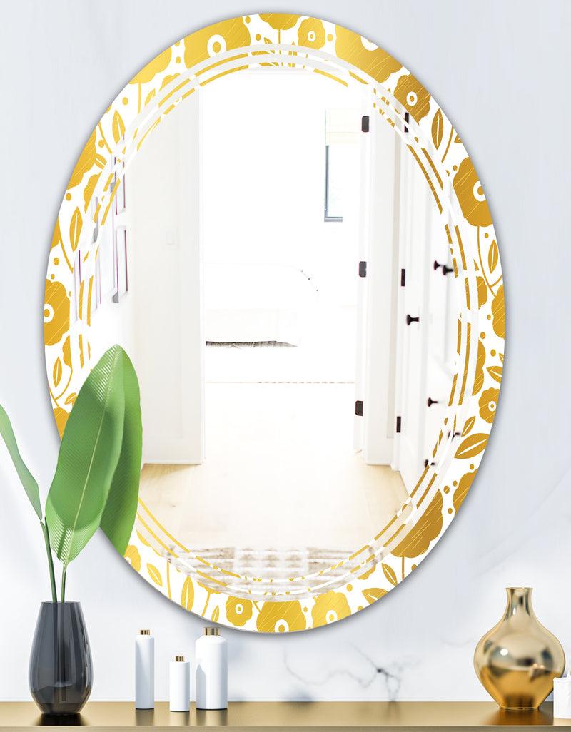 DesignQ Golden Floral I - Modern Round Or Oval Wall Mirror - Triple C