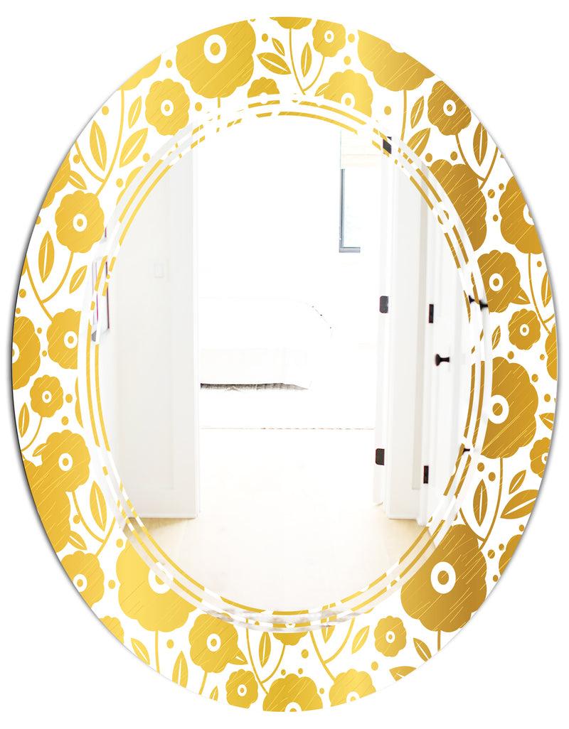 DesignQ Golden Floral I - Modern Round Or Oval Wall Mirror - Triple C