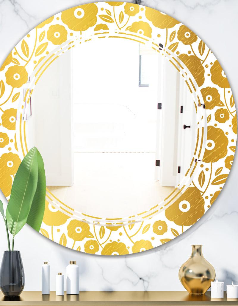 DesignQ Golden Floral I - Modern Round or Oval Wall Mirror - Triple C