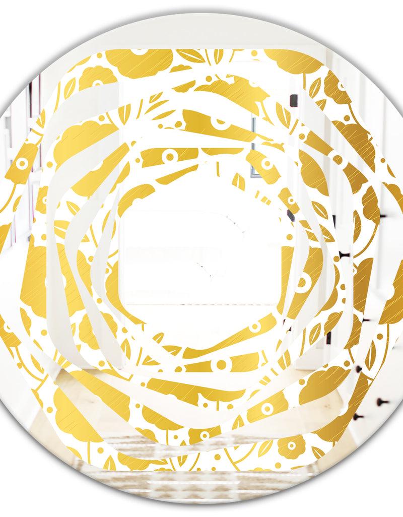 DesignQ Golden Floral I - Modern Round Or Oval Wall Mirror - Whirl