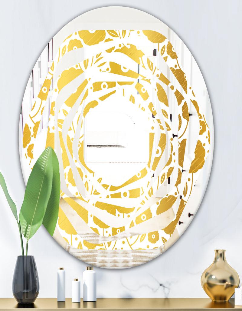 DesignQ Golden Floral I - Modern Round Or Oval Wall Mirror - Whirl