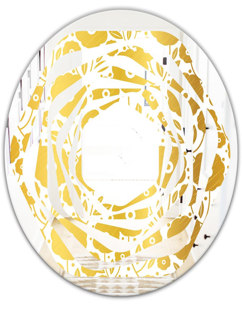 DesignQ Golden Floral I - Modern Round Or Oval Wall Mirror - Whirl
