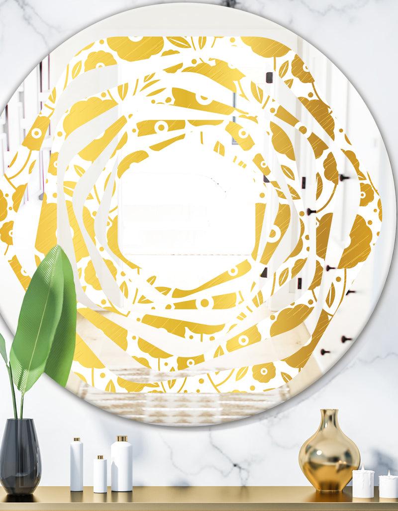 DesignQ Golden Floral I - Modern Round or Oval Wall Mirror - Whirl